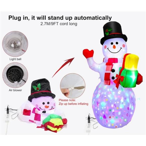 Christmas Inflatable Snowman Christmas Decorations with Bright Led Light, 5Ft - Picture 5 of 7